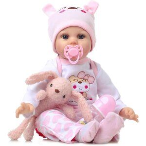 22 Inch Baby Doll Handmade Soft Vinyl Cloth Body with Feeding Set for Kids 3+